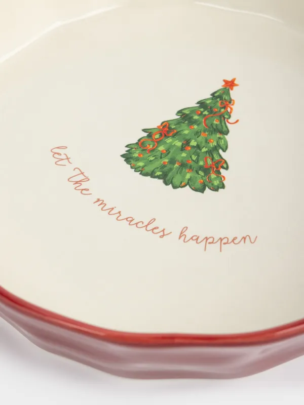 Форма для запекания, 23 см, керамика, круглая, бордовая, Елка, Christmas tree, image-2