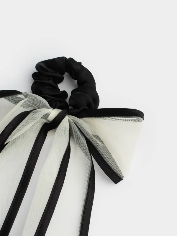 Резинка для волос, 29 см, с бантом, полиэстер, бежево-черная, Hairstyle, image-1