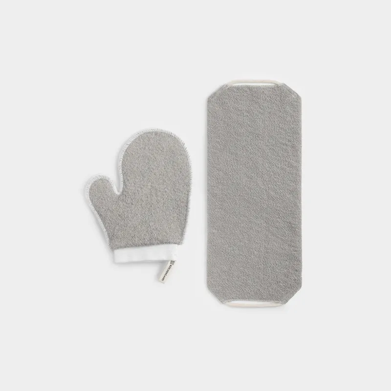 Душқа арналған жиынтық, 2 зат, жөке-таспа/жөке-қолғап, нейлон/мақта, сұр, Unique spa