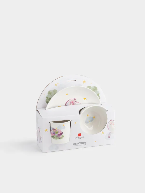 Ыдыс-аяқ жинағы, балаларға арналған, 1 адам, 3 зат, фарфор N, ақ, Бір мүйізді және қыз, Unicorn, image-5