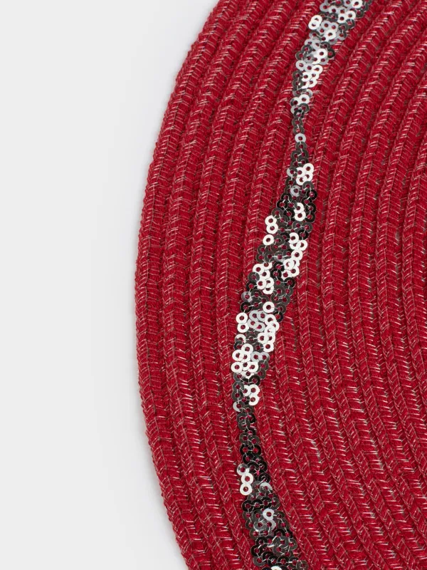 Салфетка под приборы, 38 см, с пайетками, полиэстер/пластик, круглая, красная, Бант, Rotary, image-3