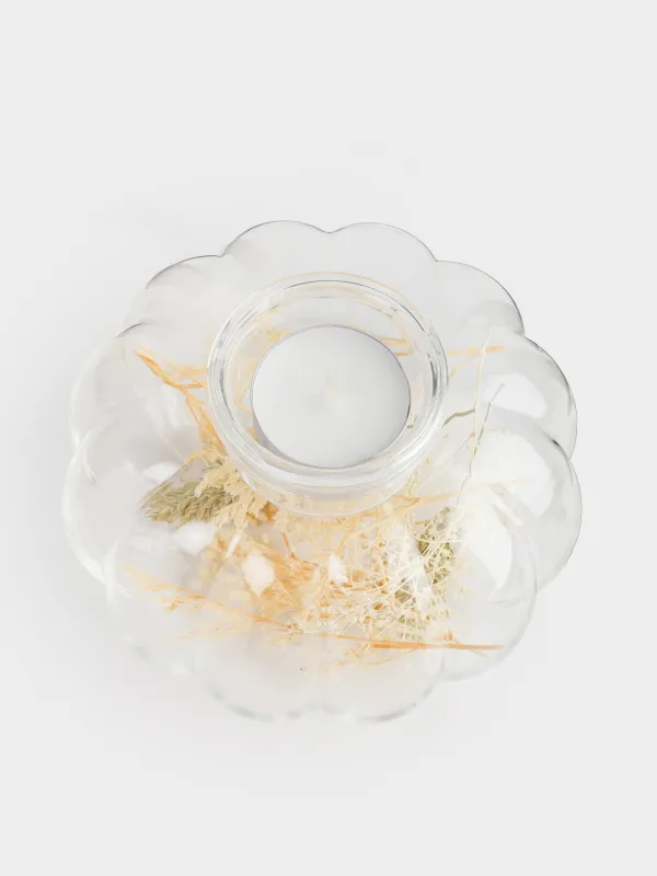 Шам ұстағыш, 13х9 см, шай шамына арналған, шыны Б, кептірілген гүлдері мен жапырақтары бар, Асқабақ, Decor candle, image-4