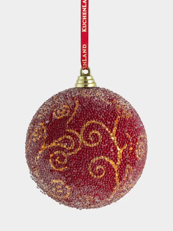 Игрушка елочная, 8 см, пенопласт, золотисто-красная, Шар с бисером, Bubbles ball, image-0