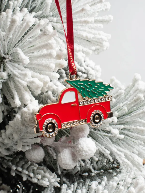 Игрушка елочная, 8 см, металл/стразы, зелено-красная, Пикап с елкой, Figure christmas, image-4