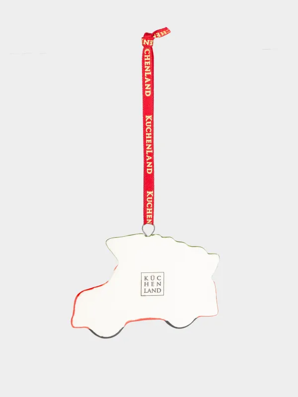 Шырша ойыншығы, 7 см, фарфор Р, қызыл және жасыл, Шыршасы бар автобус, Қызыл көлік, image-2