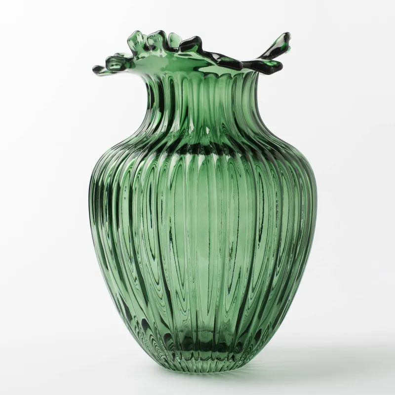 Гүл вазасы, 27 см, шыны, жасыл, Ribedic, image-1