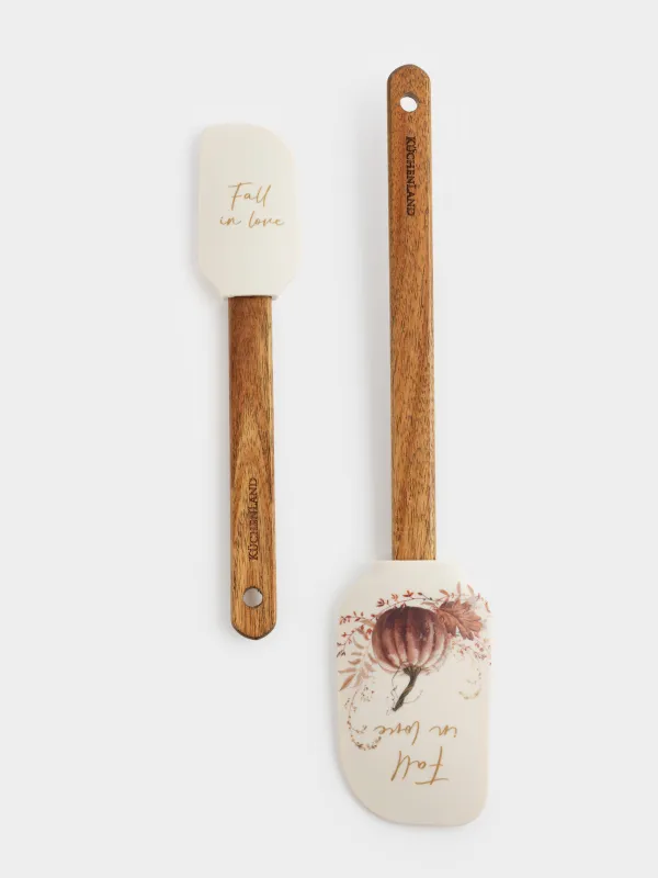Лопатка-шпатель, 2 шт, силикон/дерево, молочная, Тыква и листья, Forest symphony, image-1