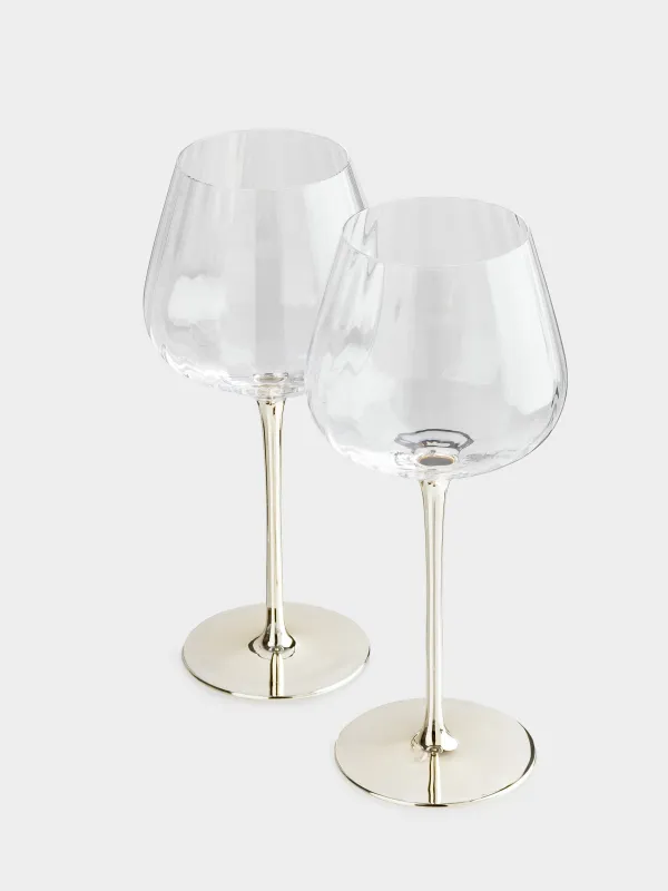 Бокал для красного вина, 570 мл, 2 шт, стекло, золотистая ножка, Glyfada, image-3