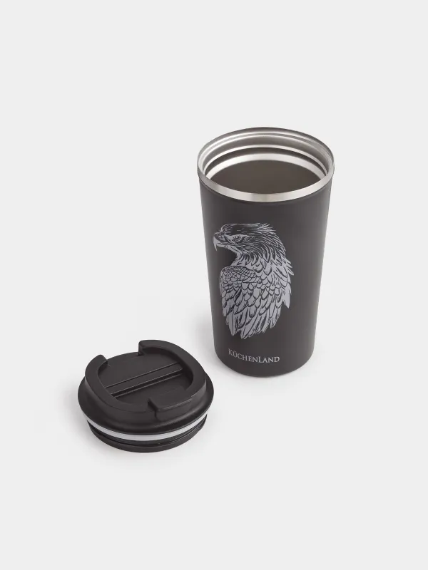 Термо саптыаяқ, 450 мл, болат/пластик, қара, қыран, Coffee time, image-1