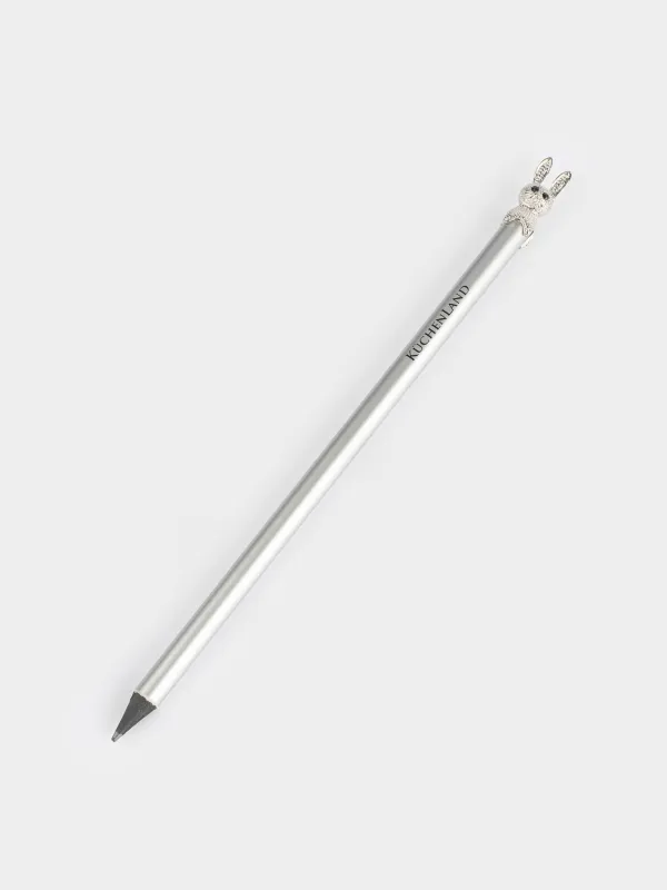 Карандаш, 18 см, чернографитный, с фигуркой, серебристый, Заяц, Draw, image-1