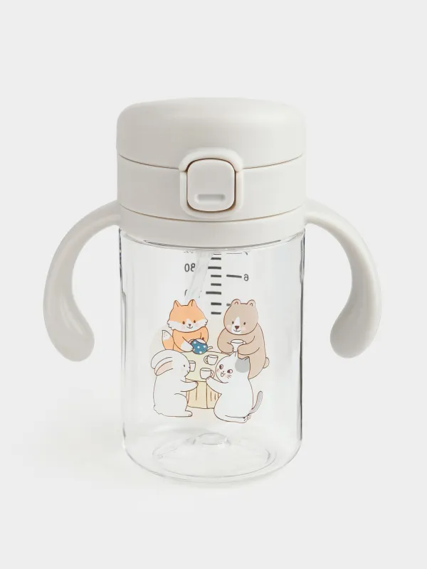 Балаларға арналған бөтелке, 240 мл, тритан, сарғылт-қоңыр, Жануарлар, Kiddy, image-0