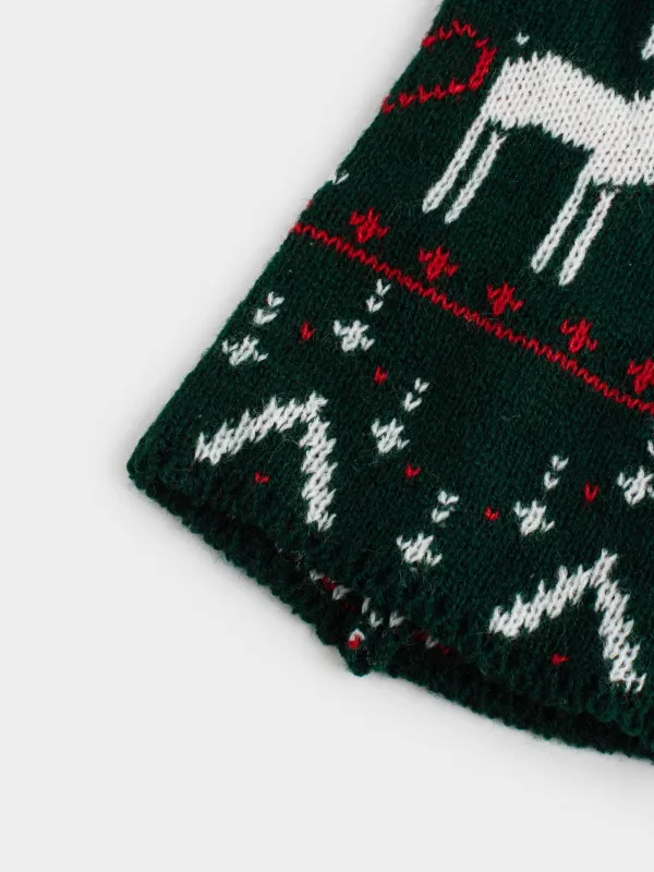 Бөтелкеге арналған қаптама, 26 см, сәндік, полиэстер, жасыл, Бұғы, Christmas bar, image-2