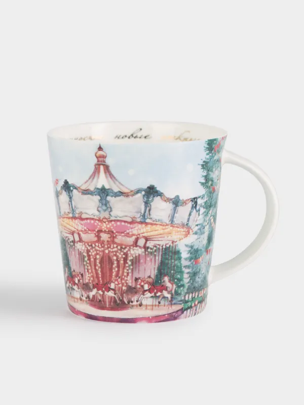 Кружка, 450 мл, фарфор F, с золотистым кантом, Карусель с лошадками, Carousel, image-0