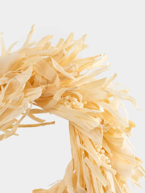 Венок декоративный, 23 см, сухоцветы, Лагурус с листьями, Dried flower, image-3