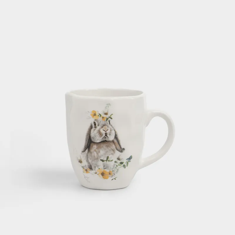 Кружка, 360 мл, керамика D, белая, Кролик с цветами, Natural Easter