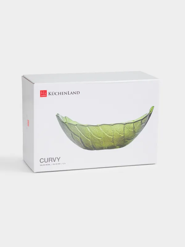 Салатник, 25х10 см, 800 мл, стекло, зеленый, Лист, Curvy, image-5
