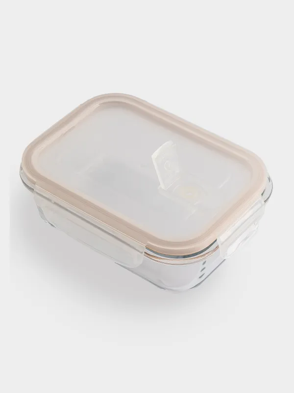 Контейнер, 640 мл, с клипсами, с клапаном, стекло Т/пластик, прямоугольный, Soft kitchen, image-1