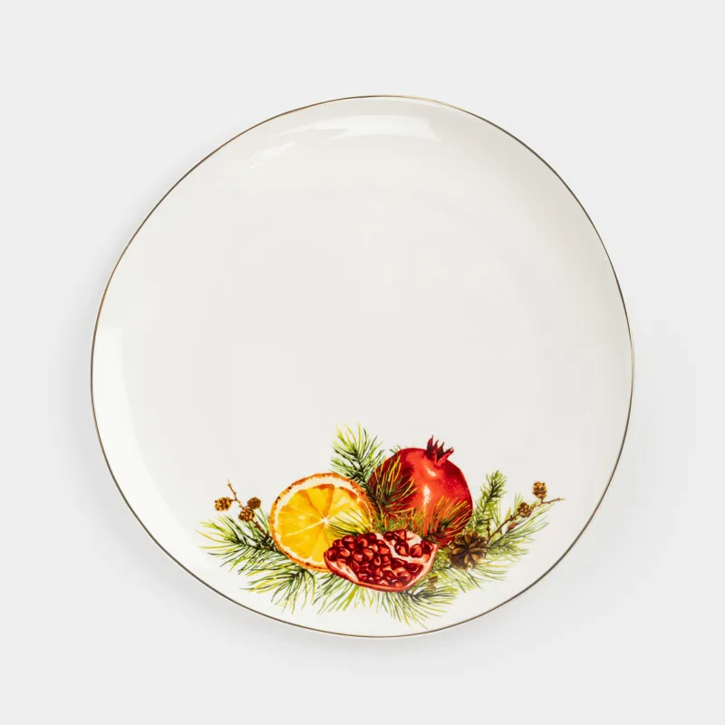Түскі ас тәрелкесі, 28 см, фарфор N, ақ, алтын жиектері бар, Анар мен апельсин, Christmas miracle