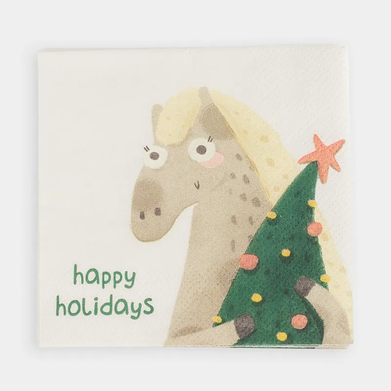 Салфетки бумажные, 21х21 см, 20 шт, квадратные, молочные, Лошадь с елкой, Horse cute