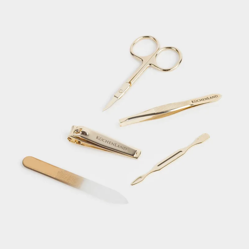 Маникюр жиынтығы, 5 зат, болат, алтын, Manicure gold, image-4