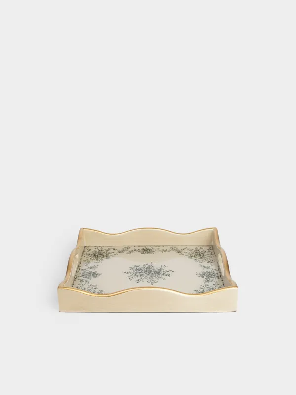 Науа, 30х30 см, пластик/шыны, төртбұрышты, сүт және алтын түстес, Жасыл гүлдер, Green lace, image-1