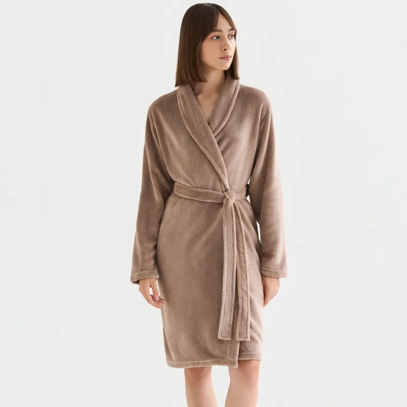 Әйелдер халаты, үйге арналған, өлшемі L/XL, ұзын жеңді, полиэстер, мокко, Drew