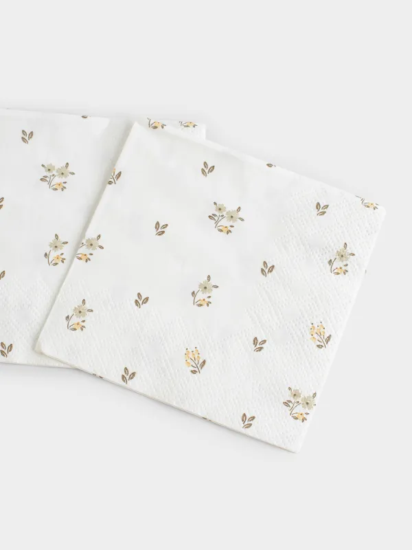 Қағаз майлықтар, 21х21 см, 20 дана, төртбұрышты, ақ, көне гүлдер, La flore, image-2