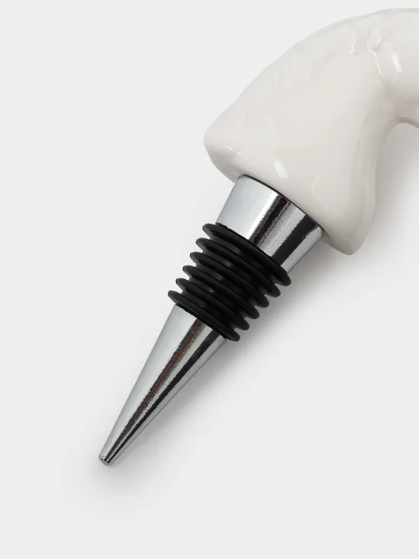 Шарап бөтелкесінің тығыны, 12 см, металл/фарфор P, сүт түстес, Жылқы, Horse milky, image-1