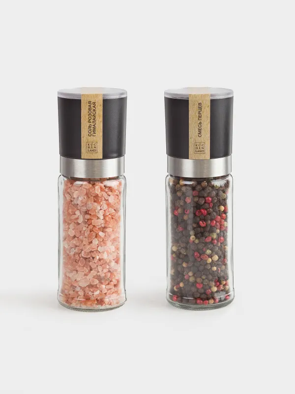 Мельница для специй, 16 см, 2 шт, механическая, стекло/пластик, Соль/Перец, Spices, image-0