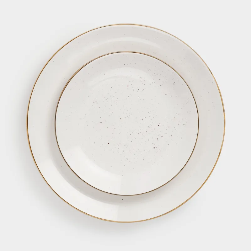 Ас сервизі, 6 адам, 18 зат, керамика, сүт түстес, дақтары бар, Roxas, image-1