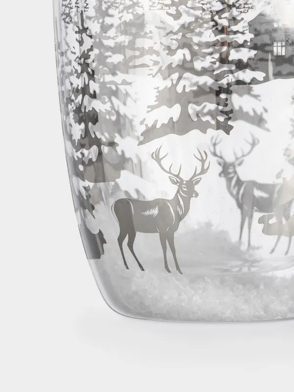 Кружка, 380 мл, стекло Б, со снегом внутри, Олень в лесу, Air decor, image-1