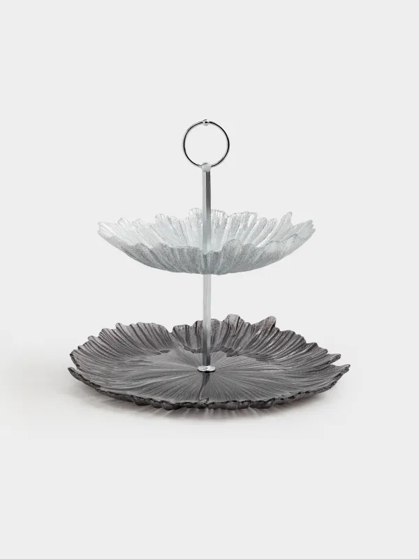 Подставка для пирожных, 21х28/26 см, 2 яруса, стекло Р/металл, серебристая/серая, Verge, image-0