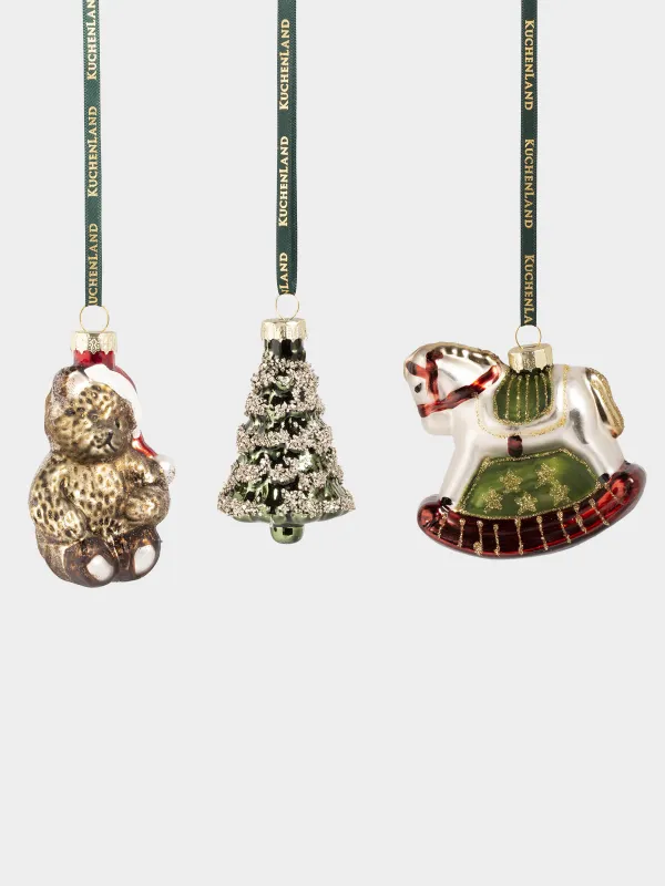 Набор елочных игрушек, 7 см, 3 шт, стекло, с блестками, Новогодние атрибуты, Figure christmas, image-0