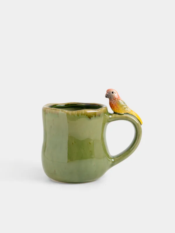 Саптыаяқ, 500 мл, керамика, жасыл, Тотықұс, Tropical bird, image-0