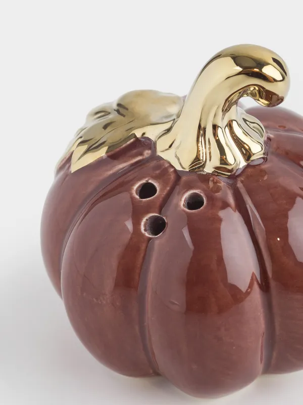 Тұз немесе бұрышқа арналған ыдыс, 6 см, керамика, қою қызыл-алтын, Жапырағы бар асқабақ, Colors autumn, image-4