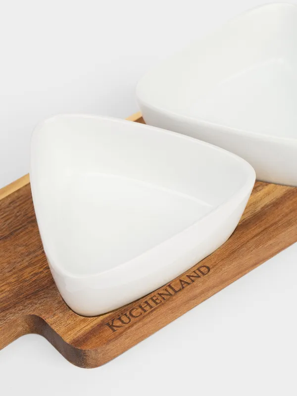 Тіскебасарларға арналған жиынтық, 3 зат, тұғырда, керамика/ағаш, ақ, үшбұрыштар, Noble tree, image-1