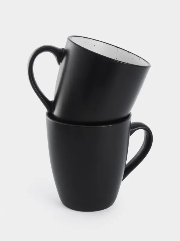 Кружка, 400 мл, 2 шт, керамика, черно-белая, в крапинку, Isernia, image-0