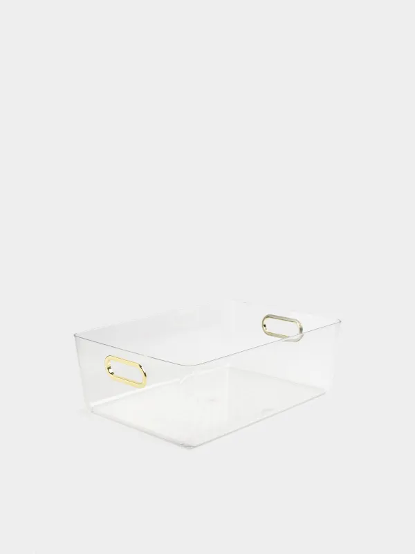 Ящик-органайзер, 29х20х10 см, хозяйственный, с золотистыми ручками, пластик, Order, image-1