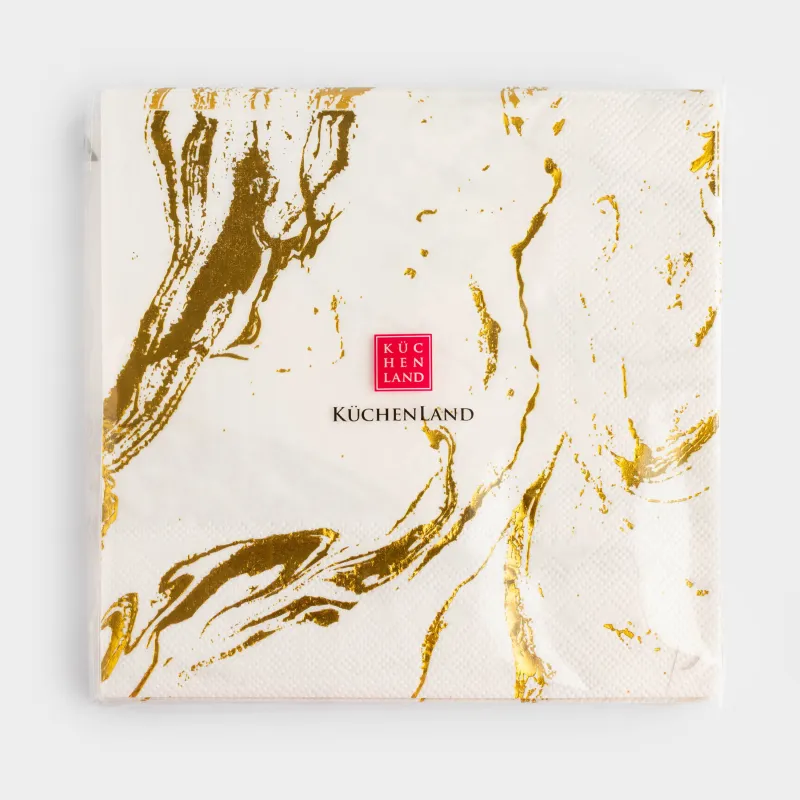 Қағаз майлықтар, 33х33 см, 20 дана, ақ, алтын мәрмәр, Maniera, image-3