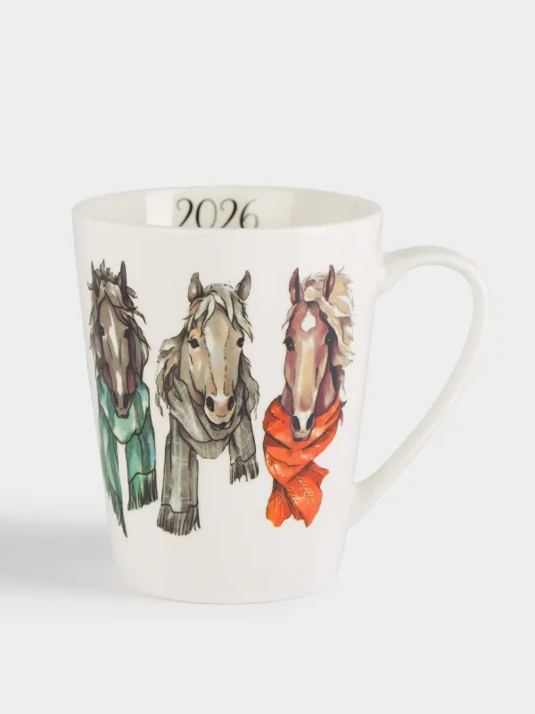 Саптыаяқ, 420 мл, фарфор N, ақ, Шарф таққан жылқылар, Horse trio, image-0