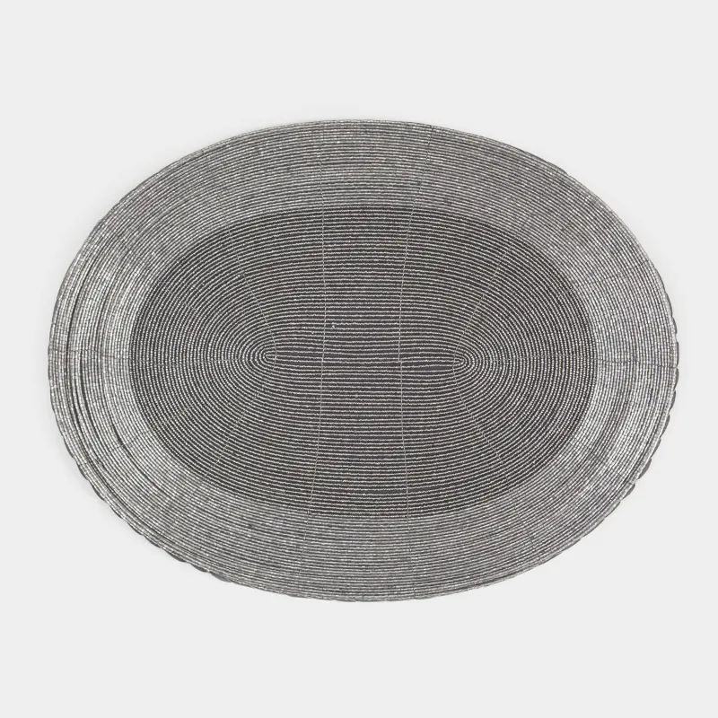 Салфетка под приборы, 31х41 см, бисер, овальная, темно-серая, Shiny beads