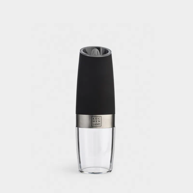 Мельница для специй, 20 см, гравитационная, пластик/акрил, LED W, черная, Spicy