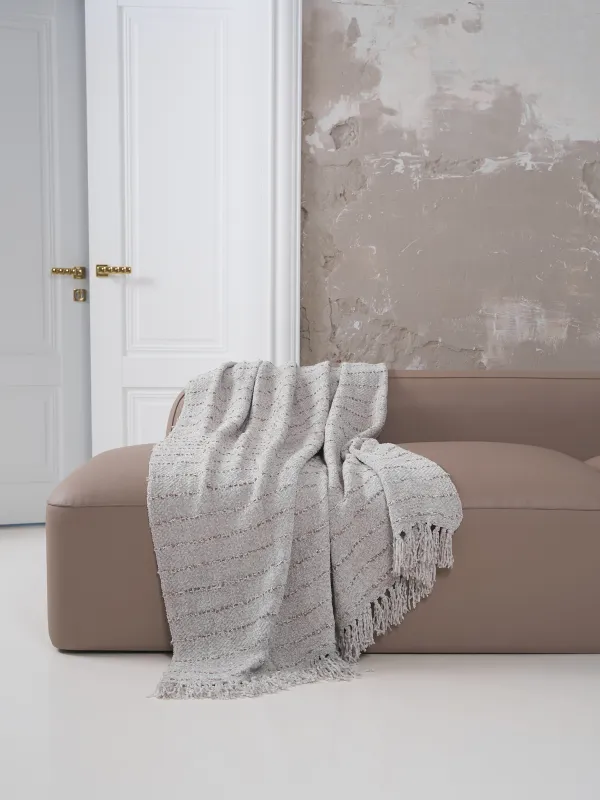 Көрпе, 130x170 см, шашақты, шенил, бежевый түсті, Жолақты, Chenill, image-1