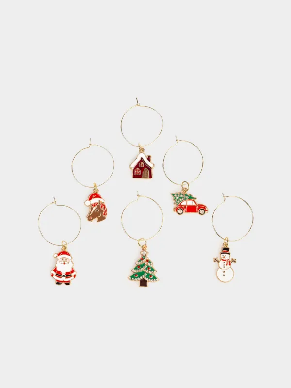 Бокалға арналған аспа, 6 дана, металл/страздар, Жаңа жылдық рәміздер, Christmas time, image-1