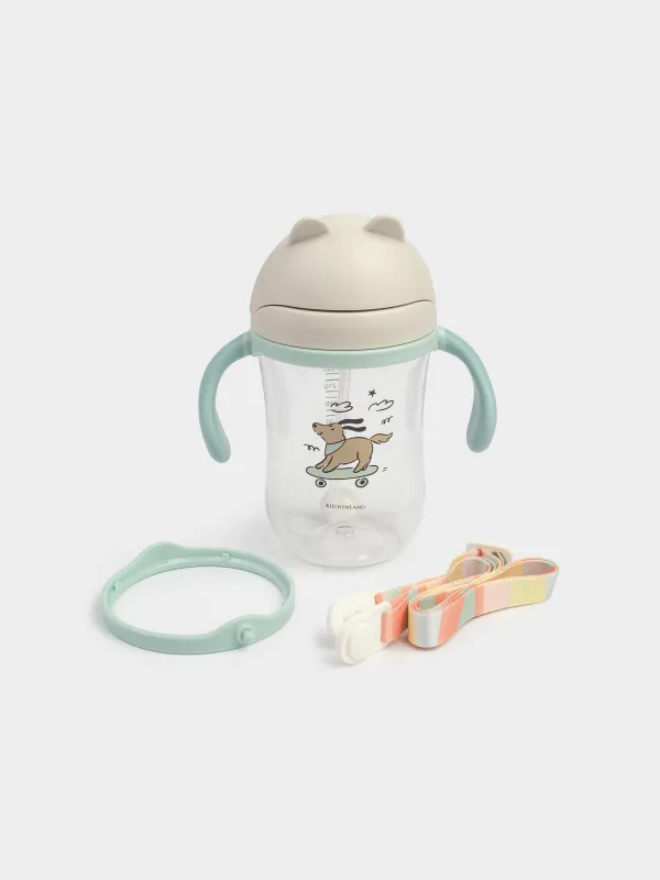 Ішуге арналған бөтелке, балаларға арналған, 350 мл, тритан, сұр және көгілдір, Скейттегі ит, Kiddy, image-4