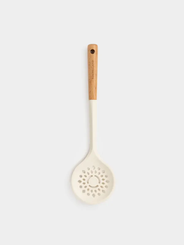 Шумовка, 32 см, силикон/дерево, молочная, Legerity