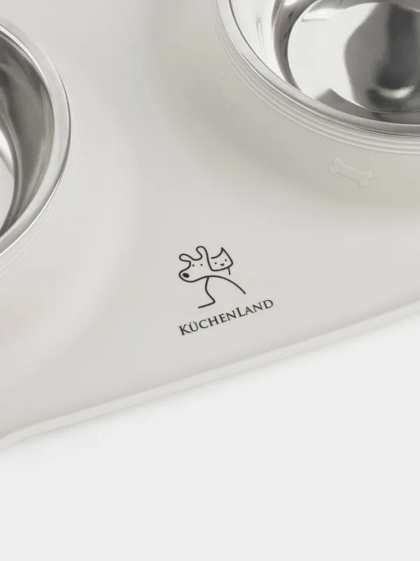 Миска для животных, 35х21 см, 170 мл, двойная, на подставке, сталь/силикон, серая, Favorite pet, image-2