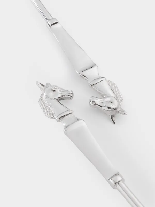 Приборы для сервировки салата, 26 см, 2 пр, ложка/вилка, металл, серебристые, Кони, Horse silver, image-1