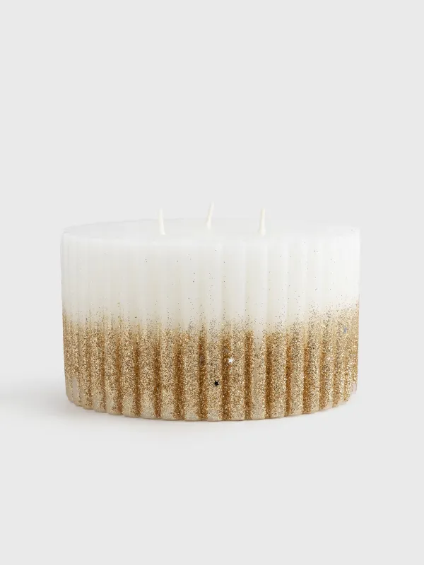 Свеча, 13х8 см, цилиндрическая, с блестками, Ribbed candle, image-0