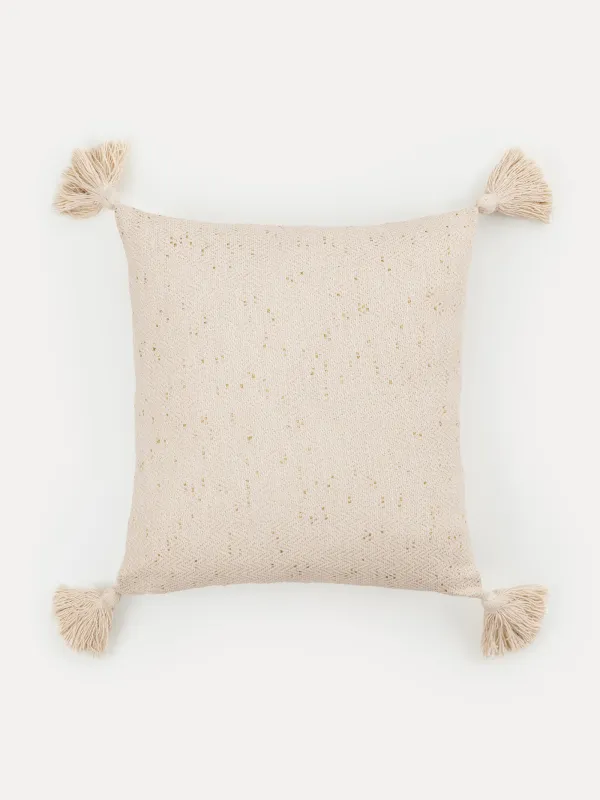 Сәндік жастық, 45х45 см, шашақтары бар, мақта/люрекс, сарғыш, Зигзаг, Strike, image-0